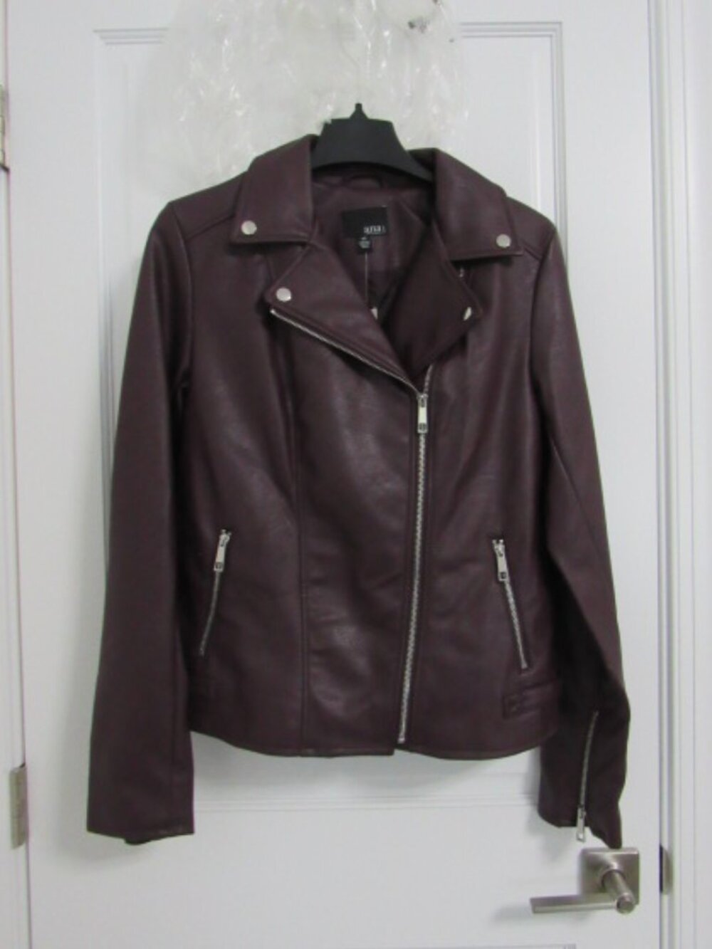 ana maroon moto jacket faux leather Med Tall NWT